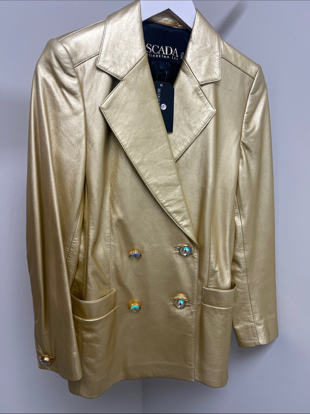 Escada Metallic Gold Double-Breasted Leather Blazer
